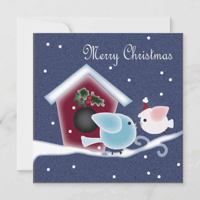 Convite Cartoon mistone Ama Pássaros Nosso Primeiro Natal (Frente)