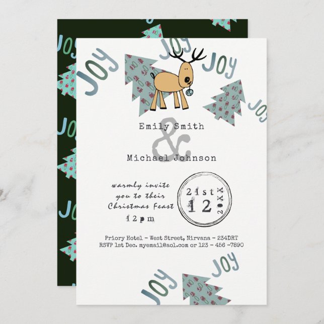 Convite Cartoon Reindeer de Típicos de Festa de Natal Whim (Frente/Verso)