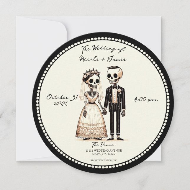 Convite Cartoon Skeleton Bride + Casamento Whimsical (Frente)