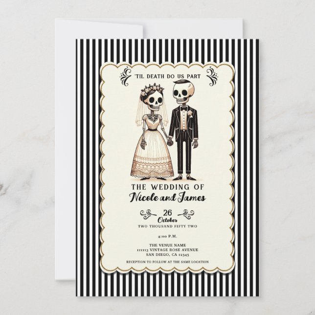 Convite Cartoon Skeleton Bride + Casamento Whimsical (Frente)