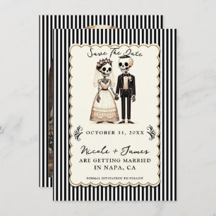 Convite Cartoon Skeleton Bride + Groom Salvar a Data