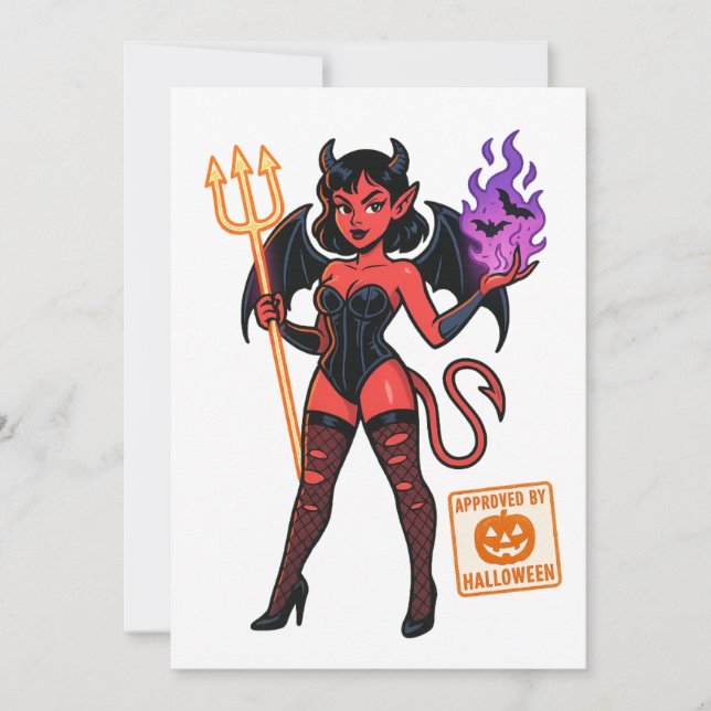 Convite Cartoon Succubus de Halloween - Escuro e Reproduto (Frente)