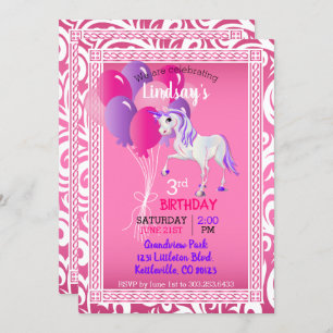 Convite Cartoon Unicorn Birthday