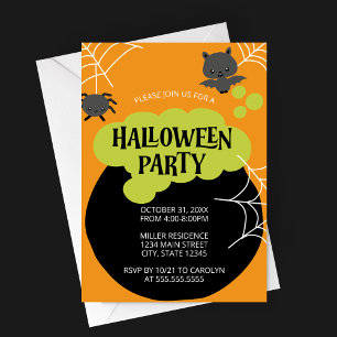 Convite Cartoon Witch's Cauldron Kid's Halloween Party