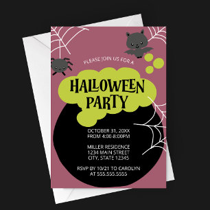Convite Cartoon Witch's Cauldron Kid's Halloween Party