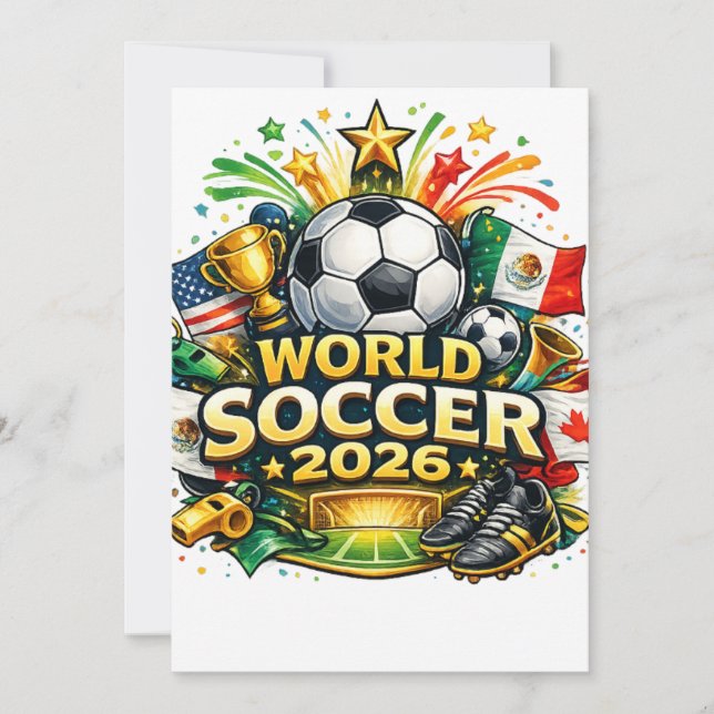Convite Cartoon World Soccer 2026 T-Shirt Design – Fun Foo (Frente)