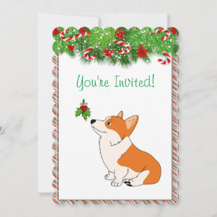 Convite Cartum de Feliz Natal Welsh Corgi