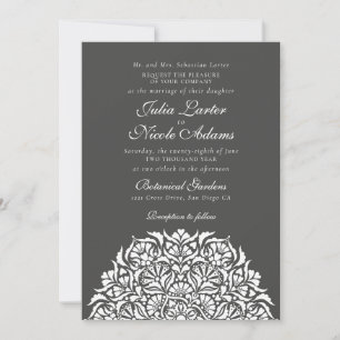 Convite Carvão Gray Fantasia Floral Mandala Casamento