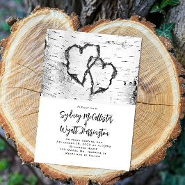 Convite Carved Hearts White Birch Bark Wedding