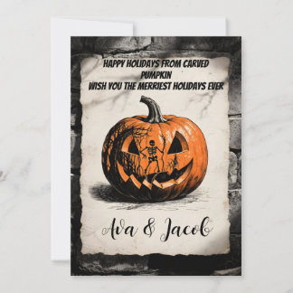 Convite Carved Pumpkin Holiday Card Thanksgiving Halloween