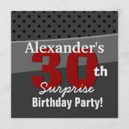 Convite Carvões de Aniversário Surpresa de 30 e Red Modern