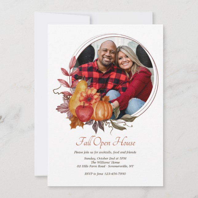 Convite Casa aberta com fotos do círculo de outono (Frente)