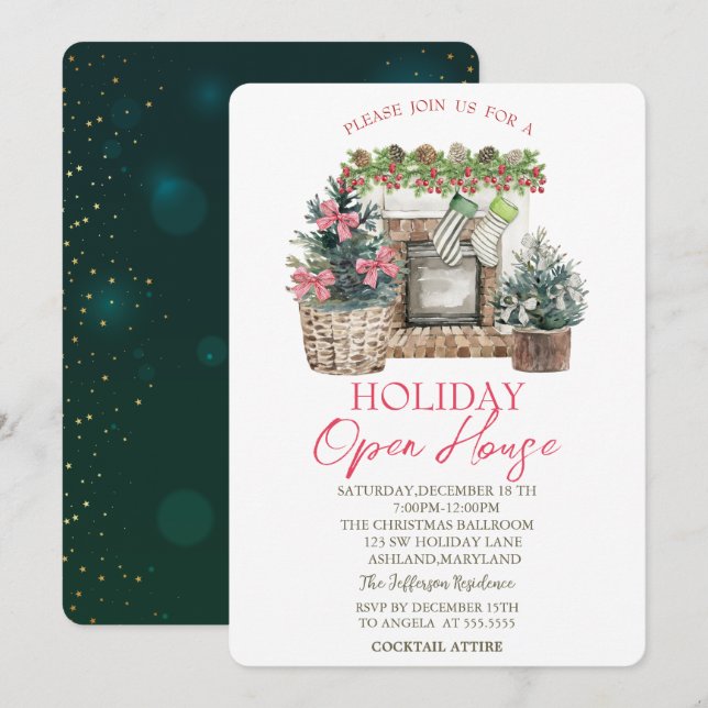 Convite Casa Aberta com Lareira de Natal  (Frente/Verso)