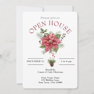 CONVITE CASA ABERTA COM POINSETTIA VERMELHA DE NATAL