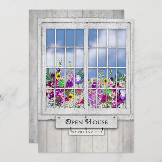 Convite CASA ABERTA, CONVITE, Janela Rústica/Caixa Flor (Frente/Verso)