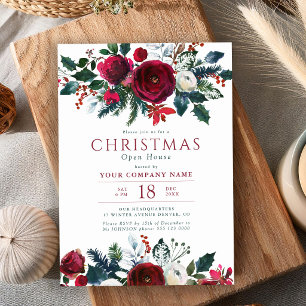 Convite Casa aberta corporativa de Natal floral elegante