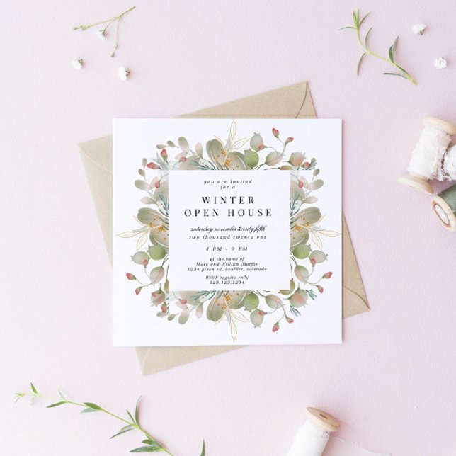 Convite Casa Aberta da Praça Elegante de inverno Verde (Criador carregado)