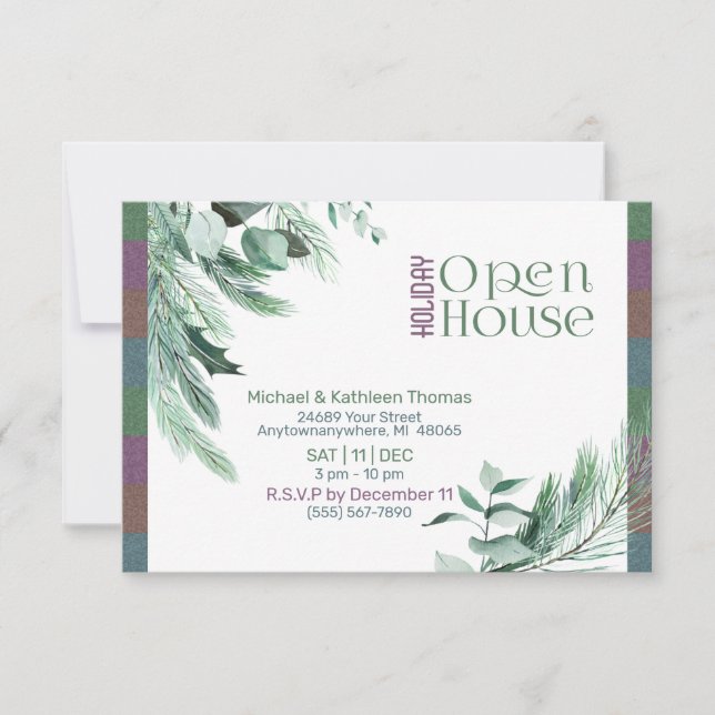Convite Casa Aberta de Design de Folhagem de Natal Moderna (Frente)