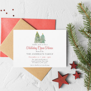 Convite Casa Aberta de Feriado de Árvore de Natal Verde co