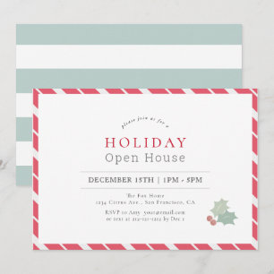 Convite Casa Aberta de Feriados de Candy Vermelho Moderno