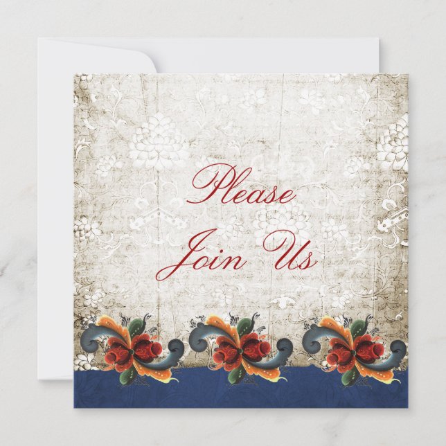 Convite Casa Aberta de Férias Rosemaling Escandinava (Frente)