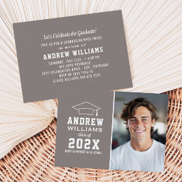 Convite Casa Aberta de Formatura em Taupe Moderno com Foto