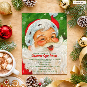 Convite Casa Aberta de Natal ao Estilo Vintage Santa