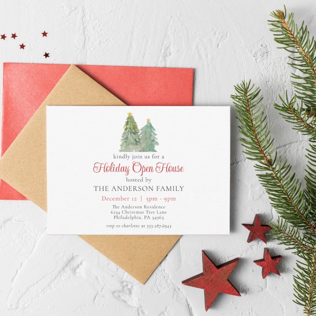 Convite Casa Aberta de Natal Árvore de Natal Aquarela (Criador carregado)
