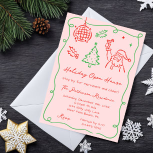Convite Casa Aberta de Natal com Desenhos à Mão e Rabiscos