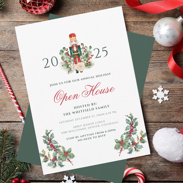 Convite Casa Aberta de Natal com Nozinhas de Quebra-Nozes (Christmas Holiday Nutcracker Berries Open House Invitation)