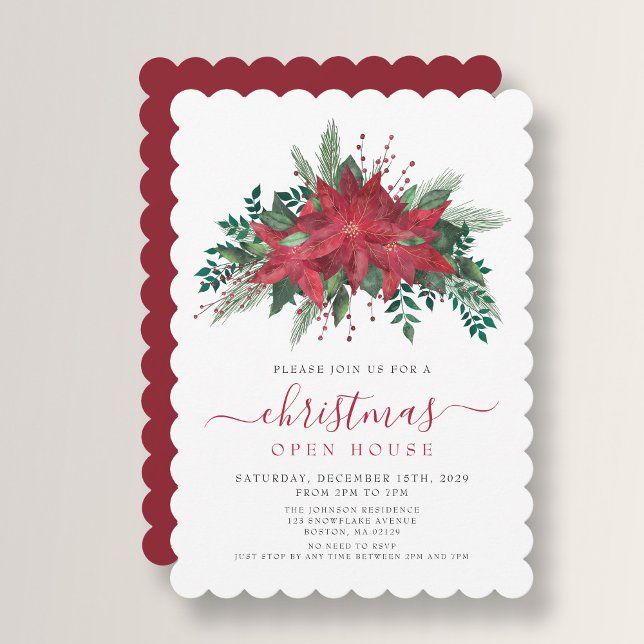 Convite Casa Aberta de Natal com Poinsettia Elegante (Elegant Poinsettia Christmas Open House Invitation)