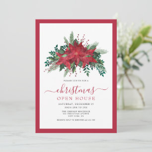 Convite Casa Aberta de Natal com Poinsettia Vermelha Elega