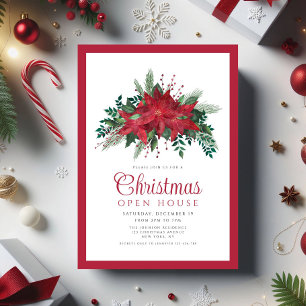Convite Casa Aberta de Natal com Poinsettia Vermelha Festi
