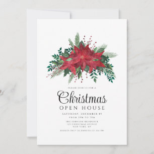 Convite Casa Aberta de Natal com Poinsettia Vermelha Festi