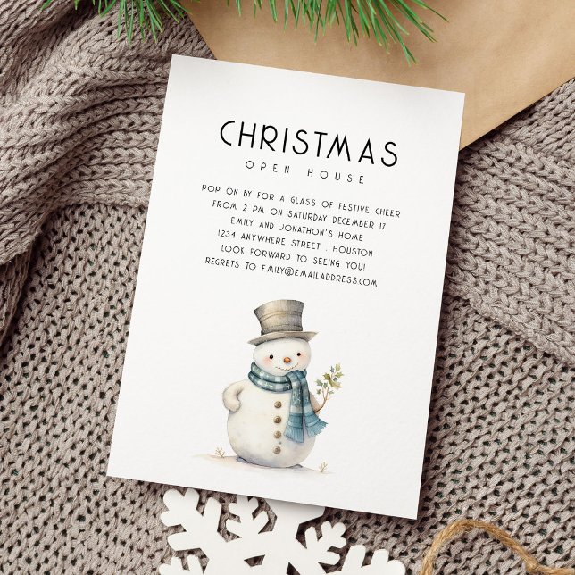 Convite Casa Aberta de Natal Cute Snowman (Available digitally and printed)