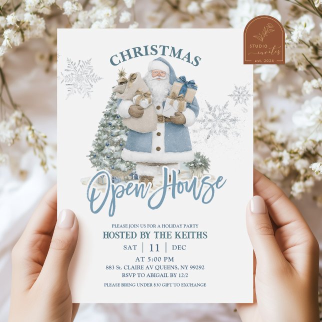 Convite Casa Aberta de Natal de Inverno Azul (Criador carregado)