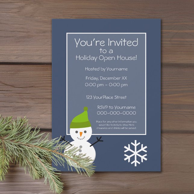 Convite Casa Aberta de Natal - marinho azul de Snowman (Holiday Open House Party Invitation)
