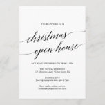 Convite Casa Aberta de Natal para Caligrafia Negra Elegant<br><div class="desc">Esta elegante carta de convite à casa aberta de Natal é perfeita para um simples evento de férias. A design neutra apresenta um convite minimalista decorado com tipografia romântica e caprichosa.</div>