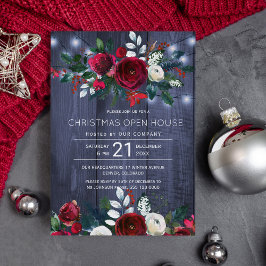 Convite Casa Aberta de Natal Russo Marinho Vermelho Floral