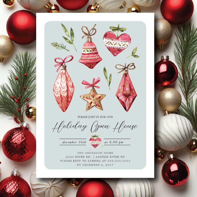 Convite Casa aberta do feriado de Enfeites de natal retror (Criador carregado)