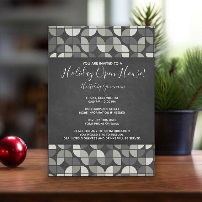 Convite Casa Aberta do Feriado Rustic Chalkboard MCM (Holiday Invitation - MCM)