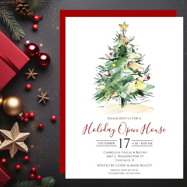 Convite Casa Aberta do Natal em Aquarela para Negócios (Criador carregado)