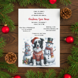 Convite Casa Aberta no Natal com Border Collie e Boneco de