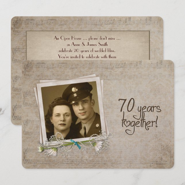 Convite Casa aberta para aniversário de 70 anos de casamen (Frente/Verso)