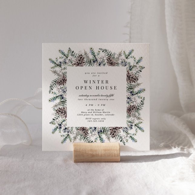 Convite Casa Aberta Quadrada Elegante Pastel de Inverno (Criador carregado)