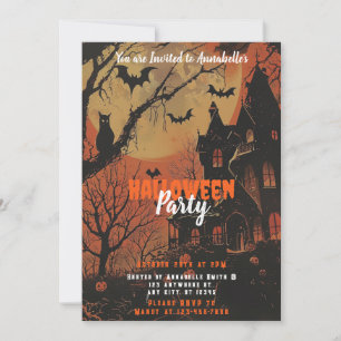 Convite Casa Assombrada Abóboras Lua Cheia Festa de Hallow