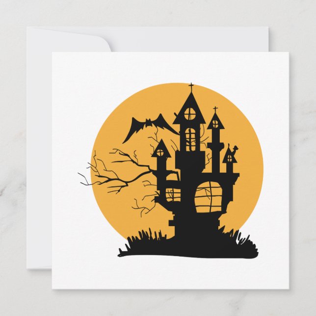 Convite Casa Assombrada de Laranja e Preto no Halloween (Frente)