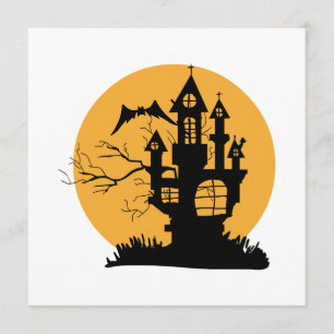 Convite Casa Assombrada de Laranja e Preto no Halloween