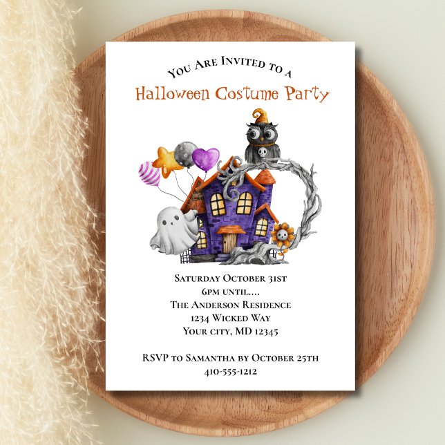 Convite Casa Assombrada Fantasmas Owls Balloon Festa de Ha (Halloween Party Haunted House Ghost Owl Invitation. Printed or instant digital download)