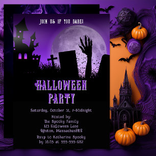 Convite Casa Assombrada Festa de Halloween Lua Roxa Zumbi